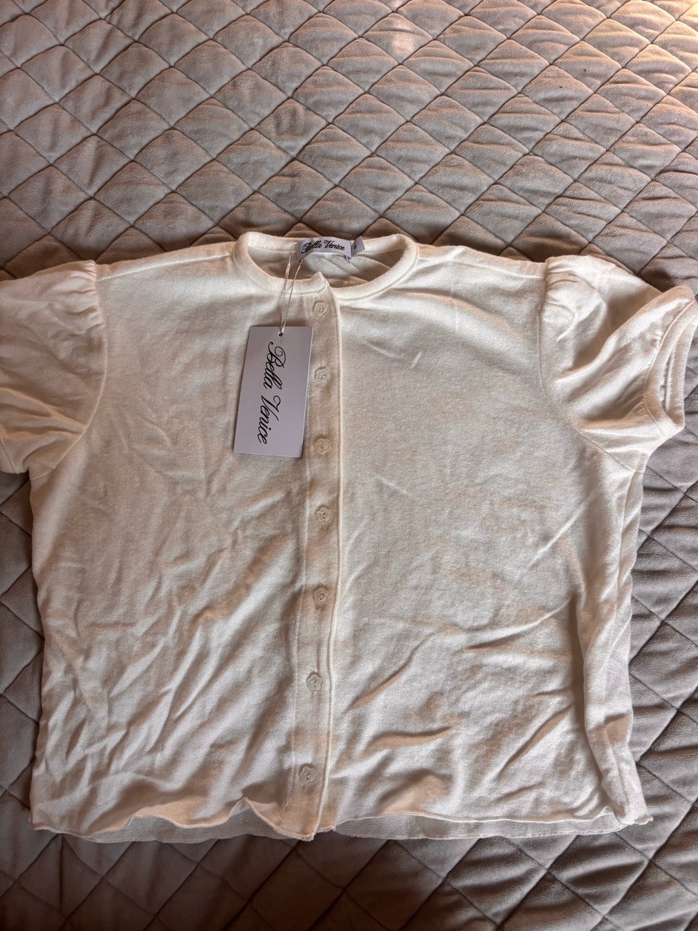 Cream Button-Front Short Sleeve Top